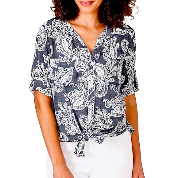 Ruby Rd. Paisley Button Down Rayon Top Large - Picture 1 of 6